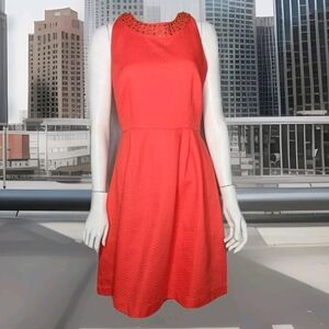 Orange Cotton Flirty Fit n Flare Dress With Studs